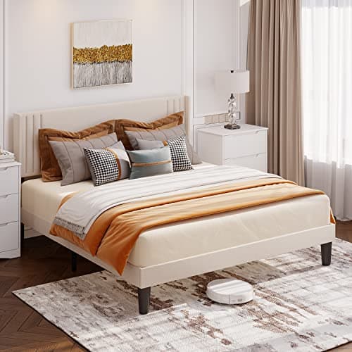 Gizoon Queen Bed Frame with Wingback Headboard, Upholstered Platform Bed, Wooden Slats, Noise-Free, No Box Spring Needed, Easy Assembly 9