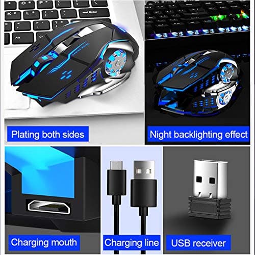AULA SC100 Silent Wireless Gaming Mouse Rechargeable, with Side Buttons, LED Backlit, DPI Adjustable, 2.4G Wireless Optical Computer Mice Punk Cool Mouse for Games/Work (Black) 8