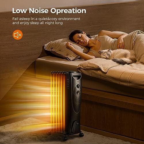 Kismile Portable Electric Radiator Heater, Oil Filled with 3 Heat Settings, Adjustable Thermostat, Overheat & Tip-Over Protection For Indoor Use, 1500W (Black) 7