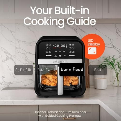 Gourmias 7-Quart Digital Air Fryer With Glass Basket, 12 One-Touch Presets, Oil-Free Crisp Technology, Touchscreen, Easy Clean, Large Family Capacity, Black 7