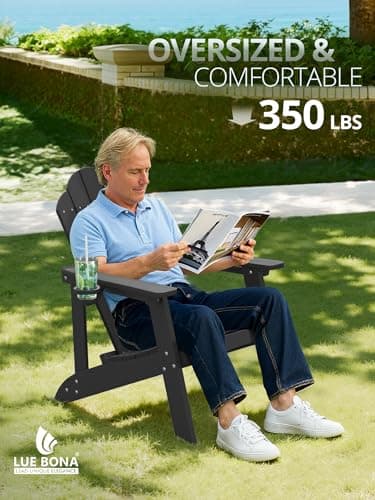 LUE BONA HDPE Adirondack Chairs Set of 4 - Weather Resistant Seating with Cup Holder for Patio, Fire Pit, Deck & Resort Garden, Black 5
