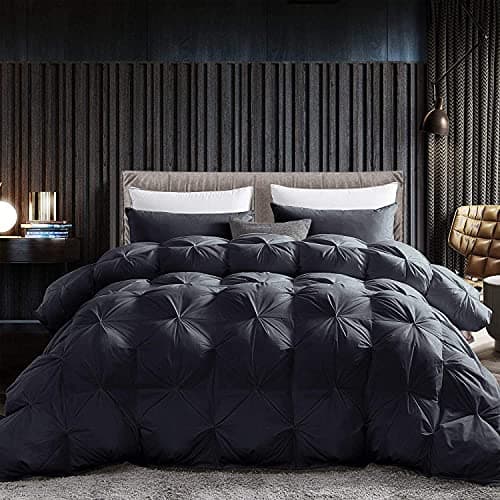 Luxurious King/California King Goose Down Comforter, Unique Black Pinch Pleat, 600 Thread Count, 100% Egyptian Cotton Cover, 75 Oz Fill Weight, 750 Fill Power