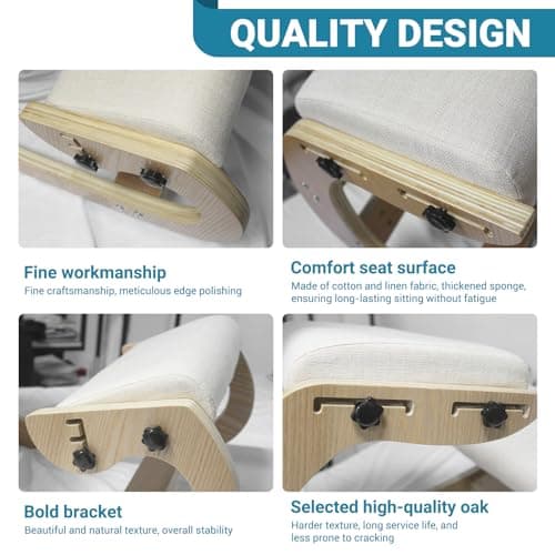 CHIESMA Ergonomic Kneeling Chair with Back Support, Adjustable Height Wooden Knee Chair - Improve Posture with an Angled Seat, with Cushion for Home, Office (Ivory) 5