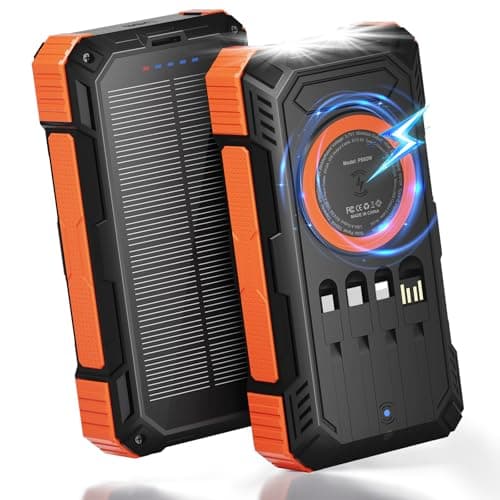 ERRBBIC Solar Charger Power Bank 49800mAh, 22.5W Portable Charger, 15W Wireless Charging, Solar Panel Charger, Built-in Four Cable, with USB C for Cell Phones, with Dual Flashlight for Camping