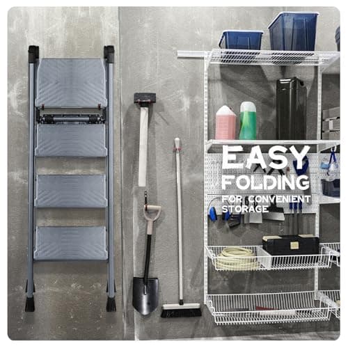 XinSunho 4 Step Ladder, Foldable Step Stool Ladder with Handrails & Tray, 660 lbs Heavy Duty Wide Pedals, Sturdy Steel Folding Ladder for Kitchen, Home, and Household Use(Silver, 4 Step) 6