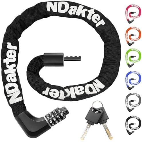 NDakter Upgrade Bike Chain Lock with 4 Digit Combination and 2 Keys, 1.64/2.3/3.2/4.28 Ft Heavy Duty Anti-Theft Bicycle Lock, 2 Ways to Unlock High Security Scooter Locks for Ebike, Escooter, Door