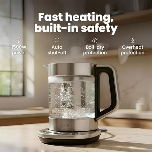 Viante Electric Kettle With Infuser. No Plastic In Contact With Water. Hot Tea Maker With Temperature Control And Automatic Shut Off. Tea Kettle With Brewing Programs. 1.5 Liters Capacity 6