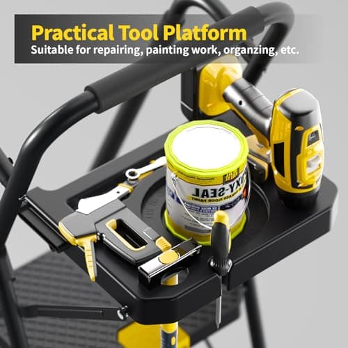 KINGRACK 5 Step Ladder, Sturdy Steel Step Stool with Anti-Slip Wide Pedals, Handrail, Safe-Lock Design, 800lbs Folding Portable Ladder for Multi-Purpose, Home, Kitchen 5