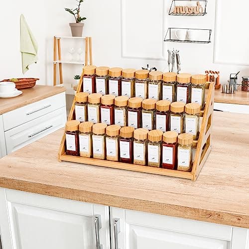 MNADSFKJ Spice Rack, Spice Organizer -3 Tier Bamboo Spice Racks, Solution for Spice Storage in Kitchens, Countertops，Storage Rooms and Other Places 8
