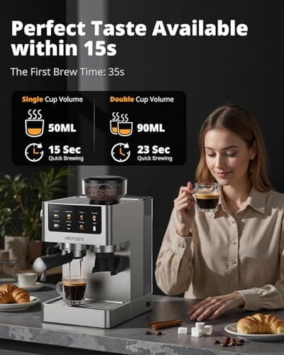 AIRMSEN Espresso Machines with Burr Grinder, 20 Bar, Milk Frother Steam Wand, Stainless Steel Coffee Maker for Home - Cappuccino Latte & ​​Cold Brew​​ Iced Coffee Maker & Americano 7