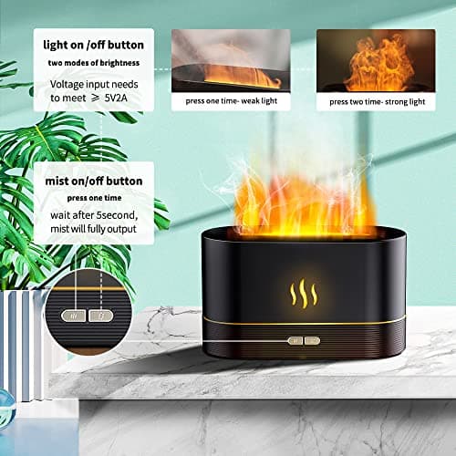 Flame Diffuser Mist Humidifier Aromatherapy Diffuser with Waterless Auto-Off Protection for Spa Home Yoga Office（Black） 5