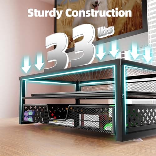 Simple Trending Metal Monitor Stand Riser and Computer Desk Organizer with Drawer for Laptop, Computer, iMac, Black 5