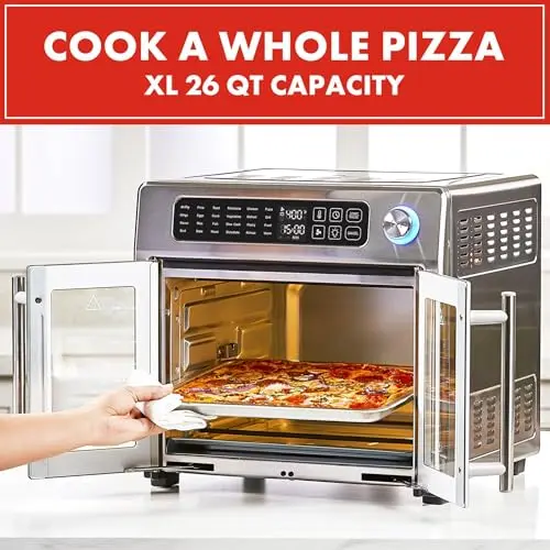 Emeril Lagasse Extra Large French Door Air Fryer Toaster Oven Combo, 24 Cooking Functions and Digital Controls, 7 Accessories Included, Stainless Steel Finish, 26QT Capacity 6