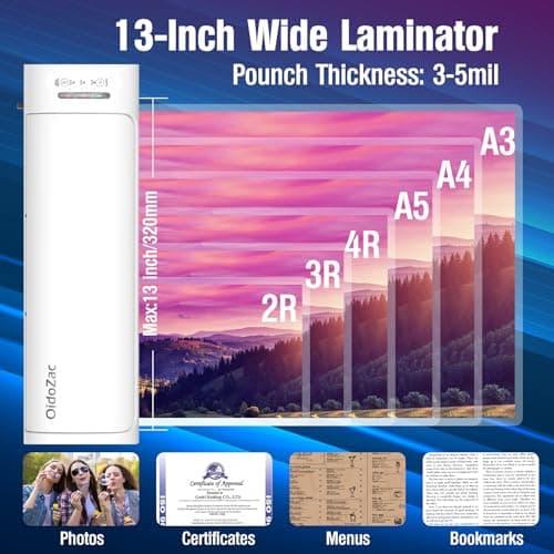 Laminator Machine 13 Inch, 60s Quick Warm-Up Never Jam Laminating Machine with 52 Laminating Sheets, 9 in 1 A3 Thermal Machine Hot & Cold with Paper Trimmer Corner Rounder for Office School Home Use 6