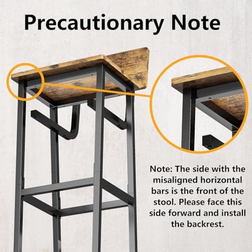 GILLAS Set of 2 Bar Stools, Tall Bar Stool with Backrest and Footrest, Tall Bar Chairs, Industrial Style Counter Height Bar Stool for Dining Room, Kitchen, Rustic Brown 6