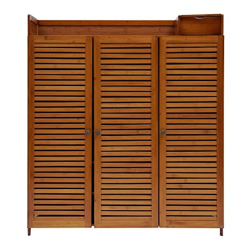 Titunjian Bamboo Shoe Storage Cabinet 7 Tier Shoes Rack with Door Free Standing Shoe Racks Shoe Organizers for Entryway Hallway Living Room Bedroom