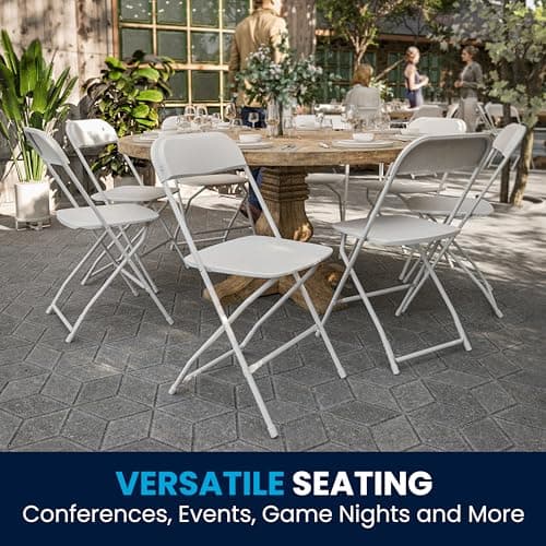 Flash Furniture Hercules Set of 10 Indoor/Outdoor Heavy-Duty Plastic Folding Chairs, Foldable Commercial Stacking Chairs with 650-lb. Static Weight Capacity, White 10