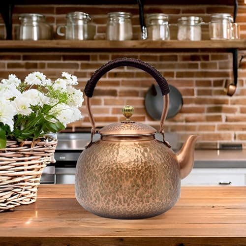 YJX Copper Tea Kettle For Stovetop, Japanese Style Non-Coating Pure Copper Teapot with Stainless Steel Infuser For Loose Tea, Large and Solid Tea Pot For 3-7 Cups (2000ml) 2