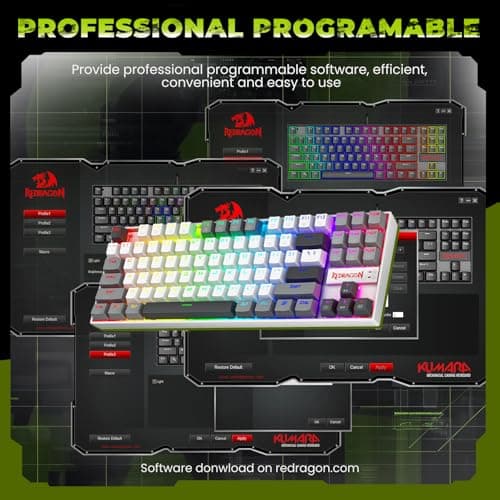 Redragon K552P Mechanical Gaming Keyboard TKL with 18 Backlight Modes, Hot-Swappable Red Switches, 87-Key Compact Ergonomic Design, N-Key Rollover & Software Programmable Macro - RGB, White Grey 5
