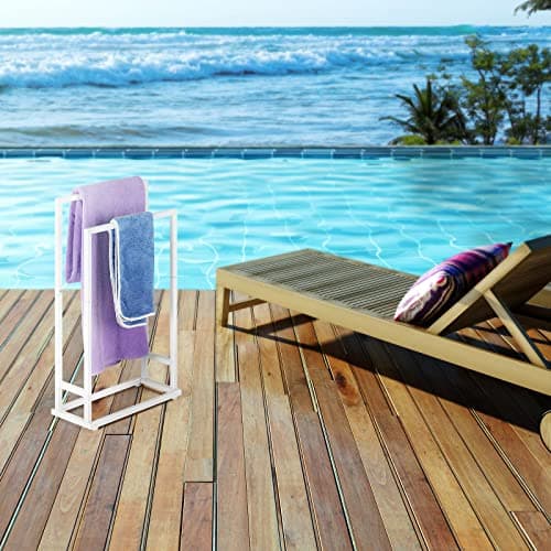 Freestanding Towel Racks for Bathroom 2 Tier Hand Towel Drying Rack Metal Blanket Towel Holder Stand for Bedroom Indoor Outdoor Pool Small Blanket Rack (Matte White) 7