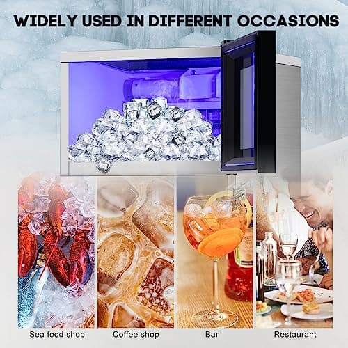Commercial Ice Maker Machine, 160Lbs/24H with 35Lbs Ice Capacity, 63Pcs Clear Ice Cubes per Round in 11-20Mins, Stainless Steel Under Counter Freestanding Ice Machine Maker for Home Bar Outdoor 7