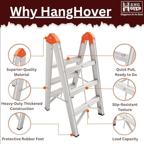 Lightweight Aluminum 4-Step Folding Ladder | Twin Front, Collapsible A-Frame Design with Wide Anti-Slip Pedals | Compact, Portable Step Stool | 330lb Capacity, EN131 Certified 7