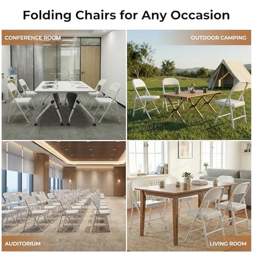LUCKPRO 1 Pack Folding Chairs with Cushion Padded - Metal Chairs w/Comfortable Seats and Durable Steel Frame Foldable Chair for Indoor Outdoor Wedding, Party, Backyard & Office Events (White, 1 Pack) 7