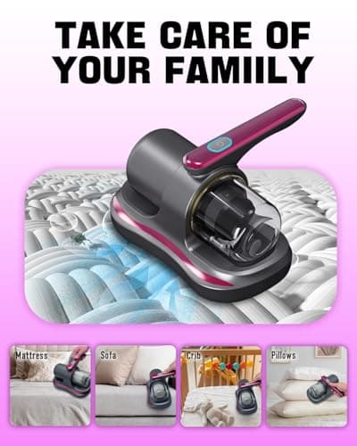 FABiFH Mattress Vacuum Cleaner, Cordless Bed Vacuum Cleaner with UV Light Sanitizing, Ultrasonic & Heating Tech with 2 PCS HEPA Filters, 2 Speeds Handheld Vacuums for Mattress Sofa, Pet Hair, Carpets 5