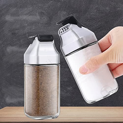 Glass Salt and Pepper Shakers Set - Moisture Proof Salt Shaker with Plastic Lid - Refillable Spice Dispenser for Kitchen or Travel - Cute Seasoning Shakers Container - Set of 2 Bottles 5