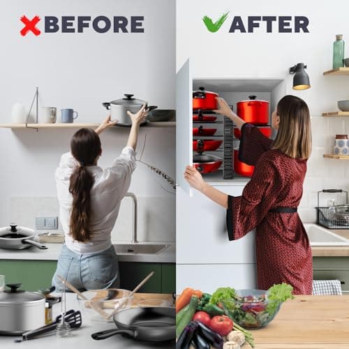 Pots and Pans Organizer Under Cabinet - 8-Tier Adjustable Pan Organizer Rack for Cabinet - Heavy-Duty Pot & Pan Organizer - Perfect to Store Pots, Pans, Lids - Easy Kitchen Organization and Storage 6
