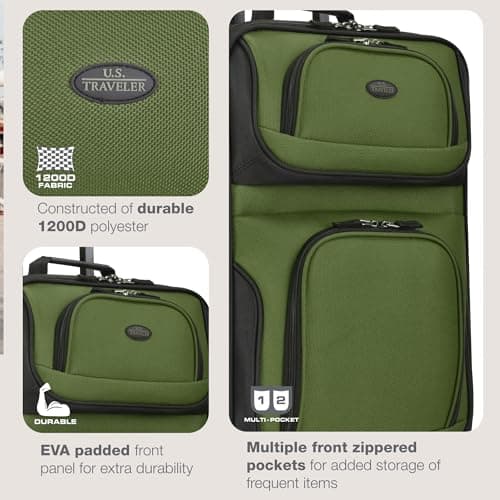 U.S. Traveler Rio Lightweight Softside Rolling Carry-on Suitcase, 2-Wheel Single, Green 7