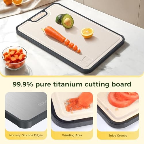 Titanium Cutting Board for Kitchen, Cutting Board Double Sided Food Grade, Pure Titanium/PP, Easy to Clean Large Size 16”×11” 6