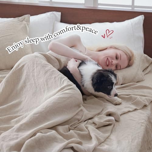 Simple&Opulence 100% French Linen Pillowcase Queen Size-Set of 2- Washed Solid Color Pillow Cases Embroidered -Soft and Durable (Linen, 20''x30'') 6