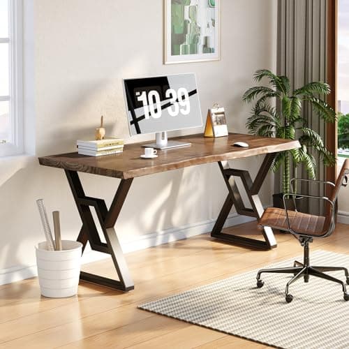 QZYJKJ 55inch Rustic Brown Solid Wood Computer Desk - Modern Gaming Workbench for Home Office, Modern Simple Design, Ideal for Study, Writing, Dining 6