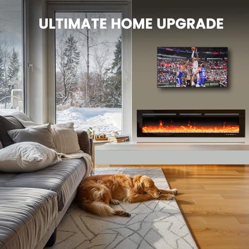 Silonn 60″Smart Electric Fireplace Heater with App & Remote Control, 5300 BTU Heat Output, Ultra-Slim Wall-Mounted or Recessed Electric Fireplace Inserts with Timer, 20 Flame Colors,WiFi Enabled 7