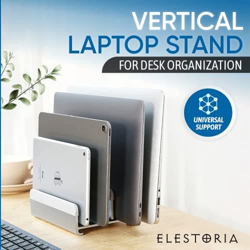 Elestoria 5-Slot Vertical Laptop Stand - Aluminum Laptop Stand Vertical for Desk -Laptop Holder with Adjustable Width (12-38mm) Compatible with MacBook Pro/Air & Gaming Laptops up to 17.3"-Grey 7