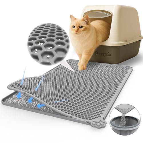Purrersia Silicone Cat Litter Mat 24"x15" (Keep Floor Clean)(Easy Clean)(Anti-Crease)(Built to Last)(Non-Slip)(Double Layer Detachable)(Soft on Paws)(Claw-Proof)