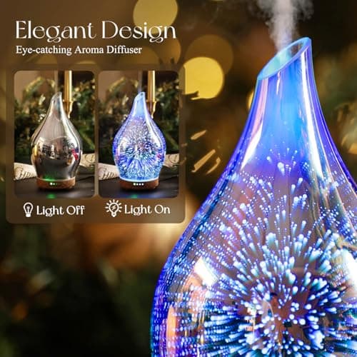 Porseme Oil Diffuser 3D Glass Aromatherapy Ultrasonic Humidifier, Air Refresh Auto Shut-Off, Timer Setting, BPA Free for Home Hotel Yoga Leisure SPA Gift 150ml Last 6H 7