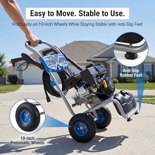 3500PSI Gas Pressure Washer, 209CC 4-Stroke Engine, Heavy Duty 2.3GPM Power Washer with 4 Quick-Connect Nozzles, 25FT Hose & Soap Tank, Water Pressure Washers for Driveways Decks Cars (Black) 6
