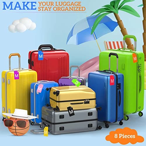 8 Pcs Initial Letter A-Z Luggage Tags Silicone Suitcase Instrument Tag with Name Card and Stainless Steel Loop(Letter M,Colorful) 5