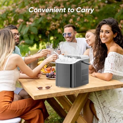 DUMOS Ice Maker Countertop Ice Machine Compact Size with Handle, 26lbs in 24Hrs, Black 8