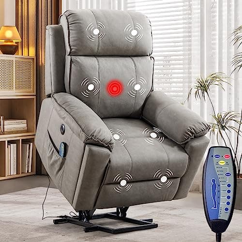Phoenix Home Large Power Lift Recliner Chair with Massage and Heat for Elderly, Ergonomic Electric Wider Sofa Chair for Living Room with 2 Cup Holders, Side Pocket and USB Port, Grey 8