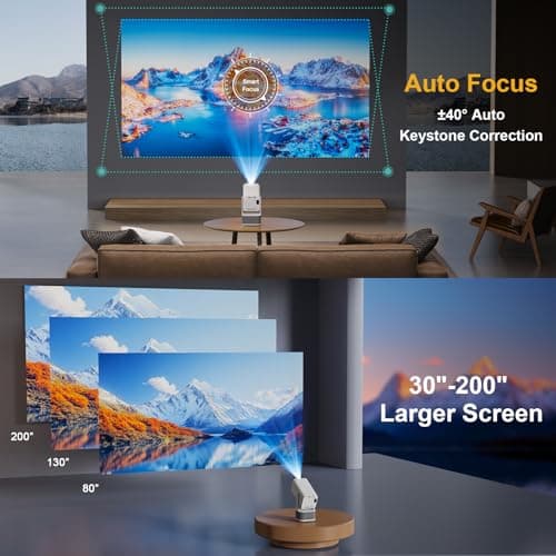 【10W Dolby Audio丨Enhanced Brightness丨Auto Focus】Mini Projector 4K Support - Smart Portable Projector with WiFi 6 and Bluetooth 5.4: Built in Apps, 330 ANSI, 180°Rotatable, for Indoor/Outdoor Use 6