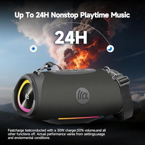 TAZATA Portable Bluetooth Speaker,IPX7 Waterproof 80W Loud Stereo Sound Wireless Outdoor Speaker for Pool,Shower,Camping Bike Use,8H Playtime 5