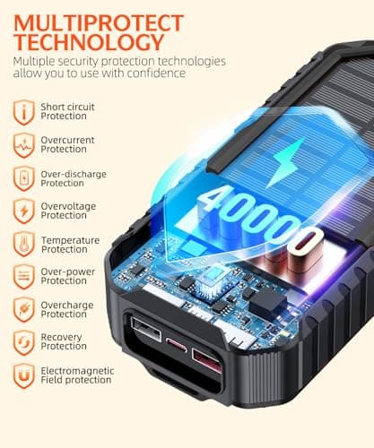 QiSa Solar Charger Power Bank 40000mAh Built in 4 Cables and Hand Crank, Portable Charger 22.5W Fast Charger 6 Outputs & 4 Inputs External Battery Pack with Bright Flashlight and Compass 8