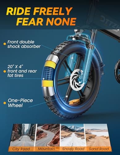 DTTZH Folding Electric Bikes for Adults, 1000W 30MPH Foldable Ebike, 20 Inch Fat Tire Folding Commuter E Bike, 60 Miles 48V 15Ah Removable Battery, UL2849 Adults Electric Bicycle Black 6