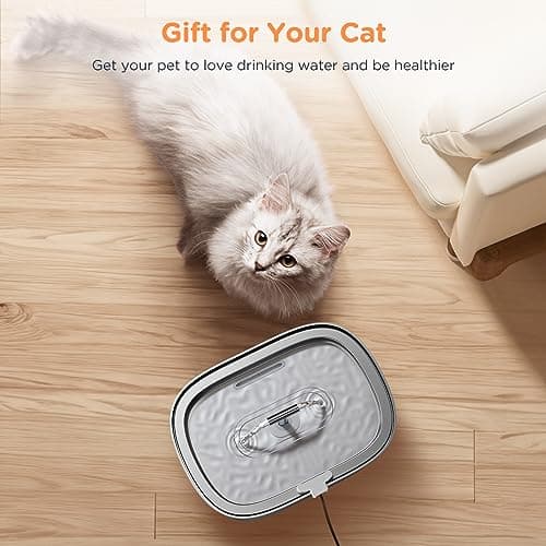 Cat Water Fountain Stainless Steel: 3.2L/108oz Pet Foundatin Water Bowl for Cats Inside Automatic Dog Drinking Dispenser Dish Animal Feeding & Watering Supplies Waterfall with 1 Replacement Filter 7