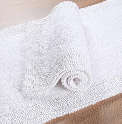 Bedding Craft Cotton Bath Mat Rug, Reversible Water Absorbent Cloth Bathmat, Machine Washable 21x34