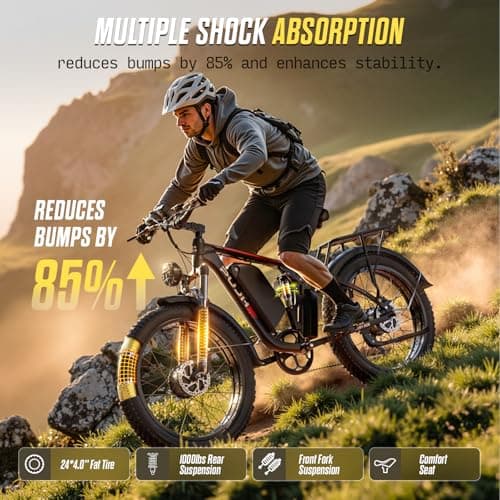 PUJH 6000W Dual Motor Ebike for Adults, 60V 20Ah Fast Electric Bike 45mph,Up to 110 Miles,24" Fat Tire Full Suspension Electric Bike for Snow Off-Road Commuter Mountain E-Bike for Men Women (Black) 5