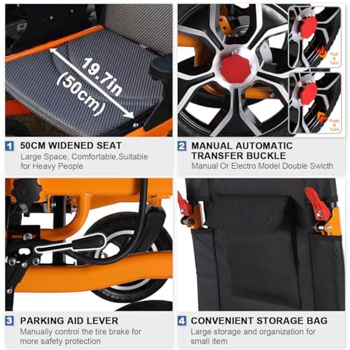 3In1 Lightweight Folding Electric Wheelchair for Adults with 20in Seat, All Terrain Power Wheelchairs for Seniors Support 300lbs 6